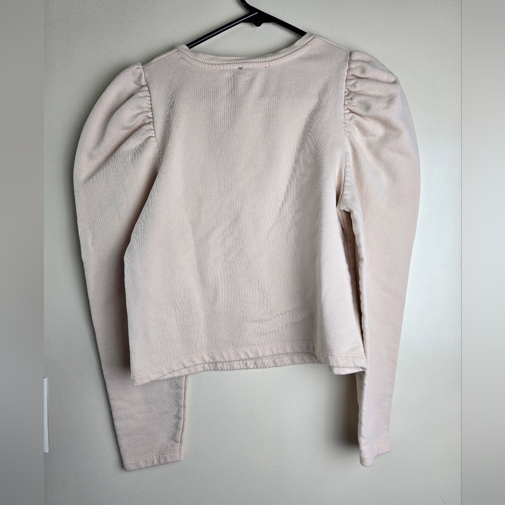 Zara  Long Sleeve Puff Shoulder Top Size S Cream Color - Picture 3 of 4
